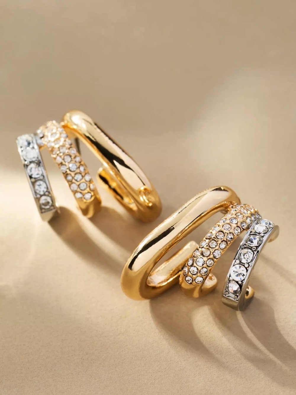 Anthropologie Gold and Silver Crystal Spiral Ear Cuffs